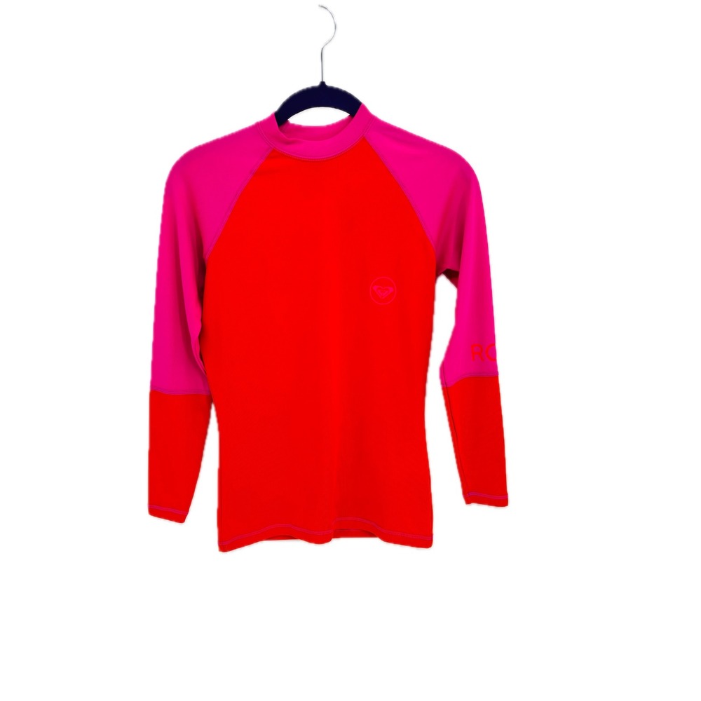 Roxy Rash Guard Swim Top Womens Medium Hot Pink Orange Long Sleeve Mock Neck